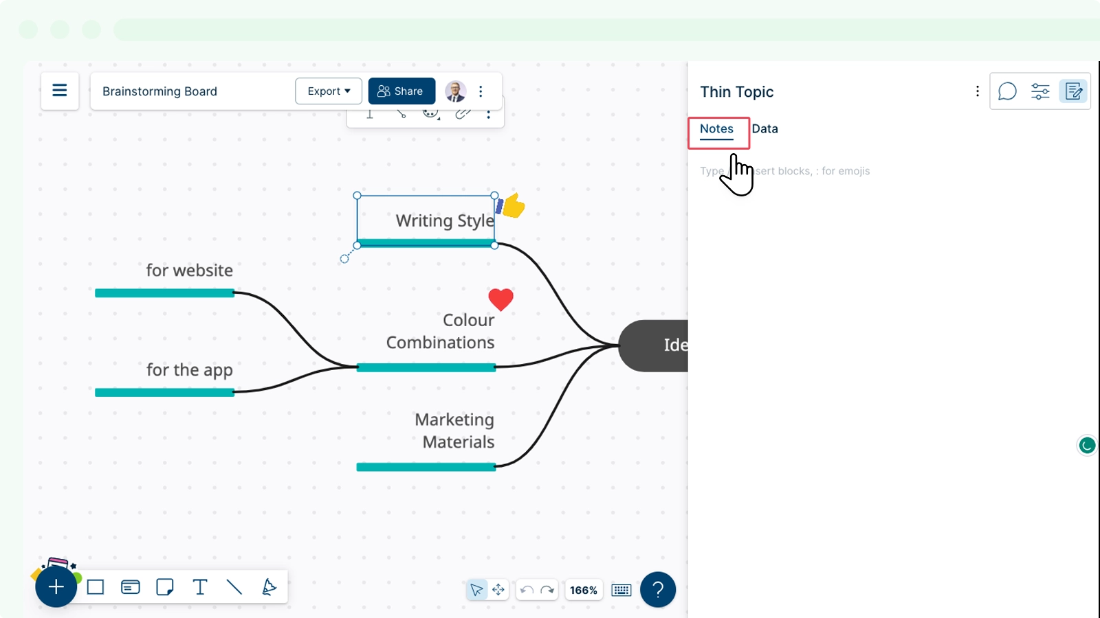 Using Content Blocks in Creately's Notes Panel