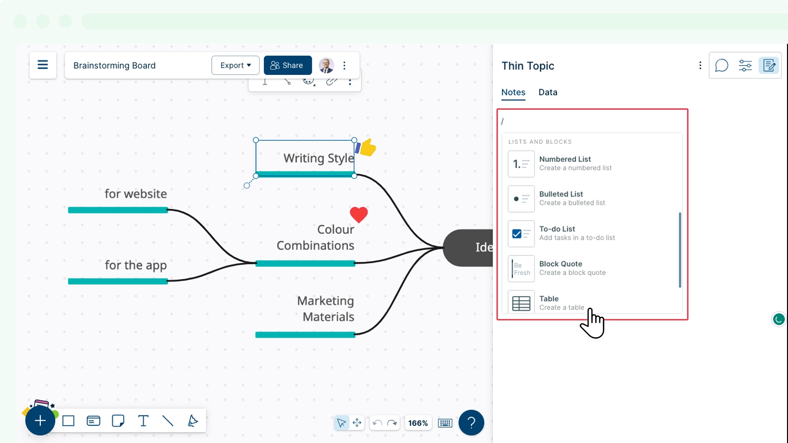 Using Content Blocks in Creately's Notes Panel